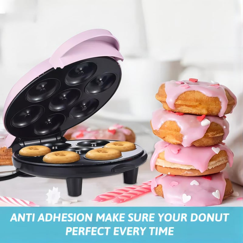 KAGOR Donut Maker, Electric Non-Stick Surface Makes 7 Small Doughnuts Mini Donut Maker Machine, Mini Doughnut Maker Pancake Maker for Breakfast, Snacks, Desserts & More, Pink - Image 3
